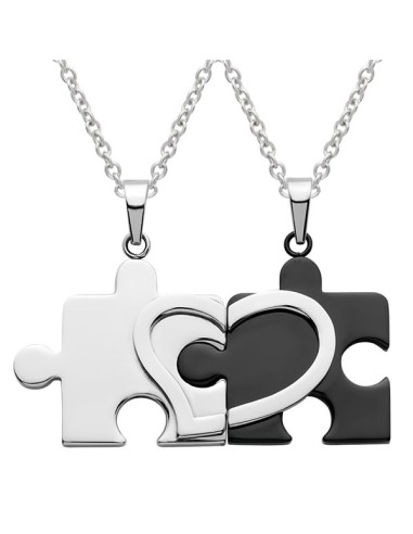 Chaîne de partenaire Puzzle avec coeur Acier inoxydable avec gravure